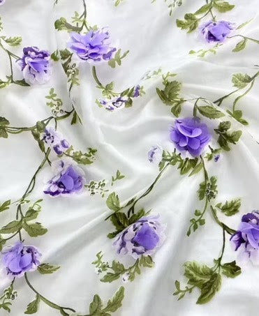 Light Purple 3D Floral Organza