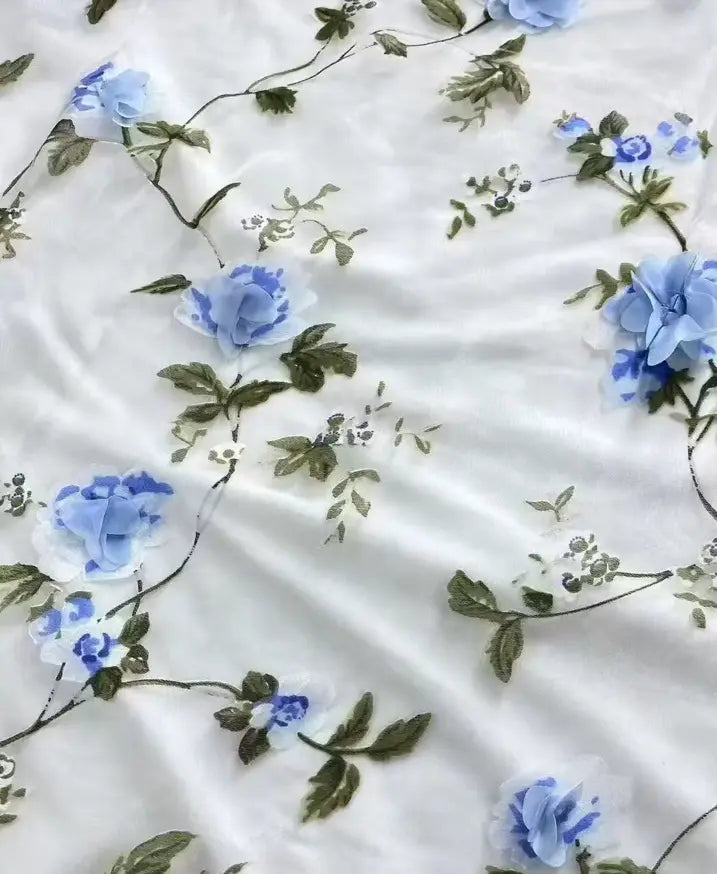Light Blue 3D Floral Organza