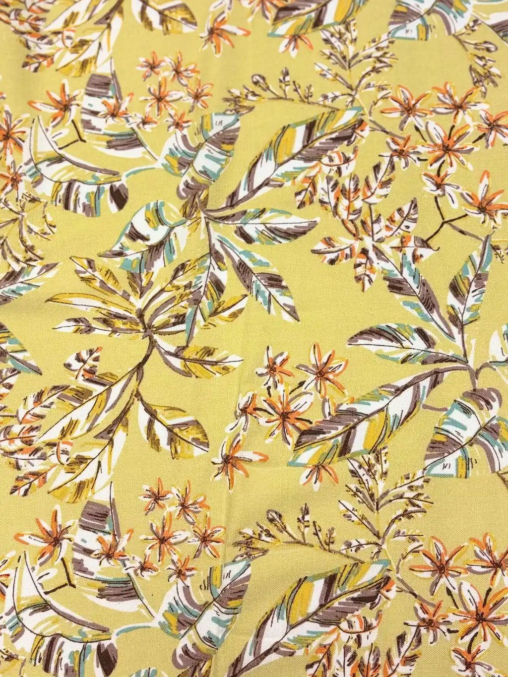 Yellow Tropical Floral | Linen Rayon