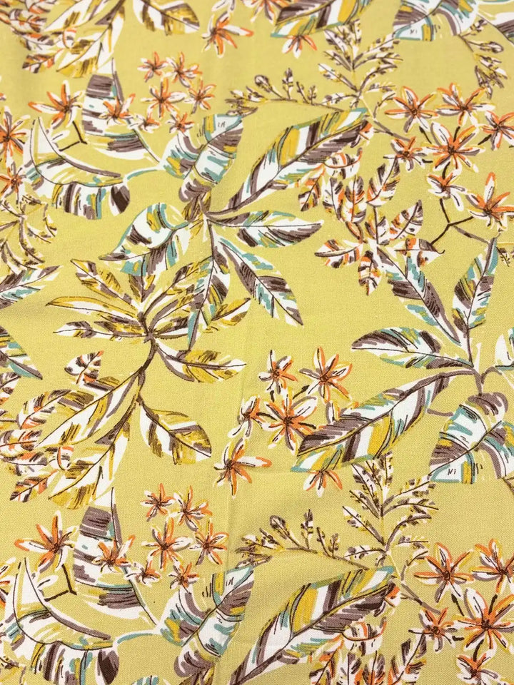 Yellow Tropical Floral | Linen Rayon