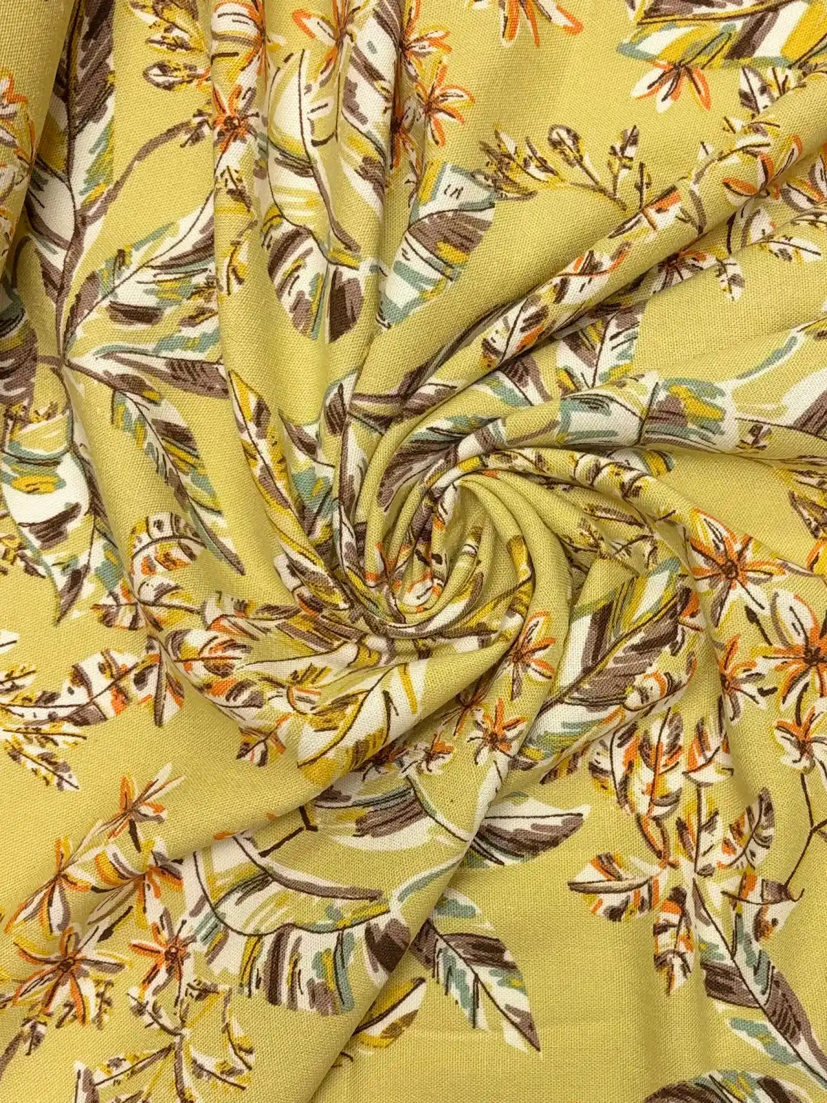 Yellow Tropical Floral | Linen Rayon