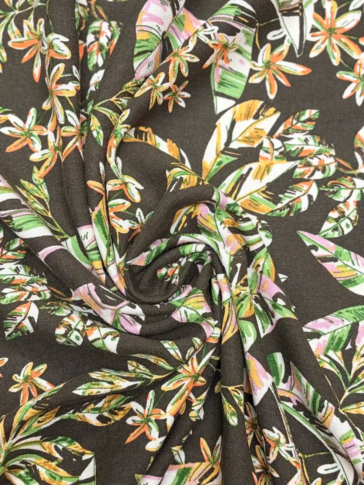 Brown Tropical Floral | Linen Rayon