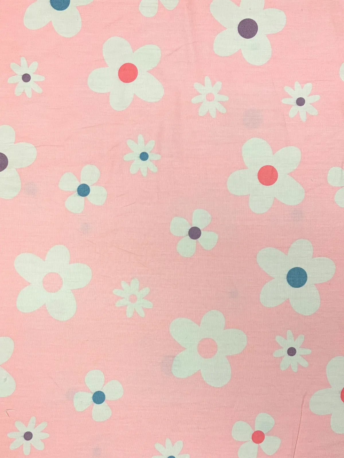 White and Multicolor Floral on Pink | 108" Cotton