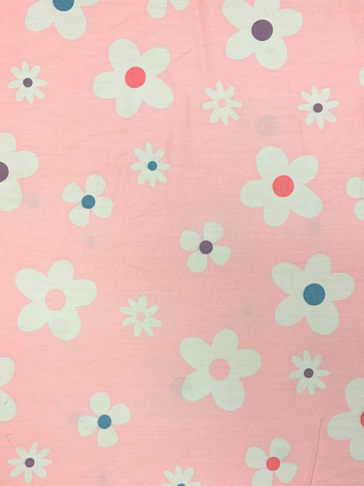 White and Multicolor Floral on Pink | 108" Cotton