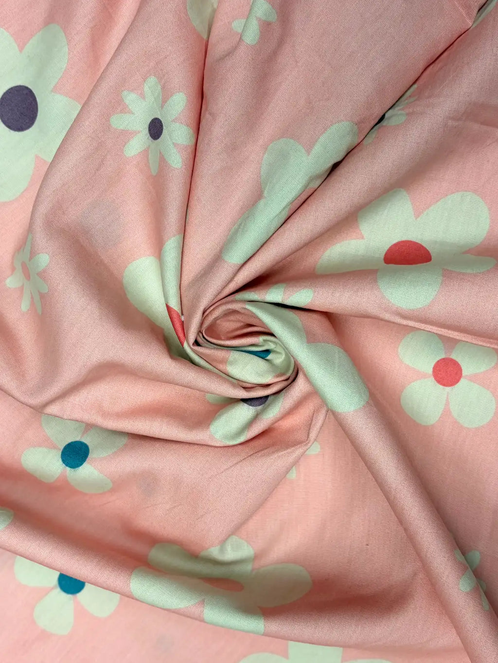 White and Multicolor Floral on Pink | 108" Cotton