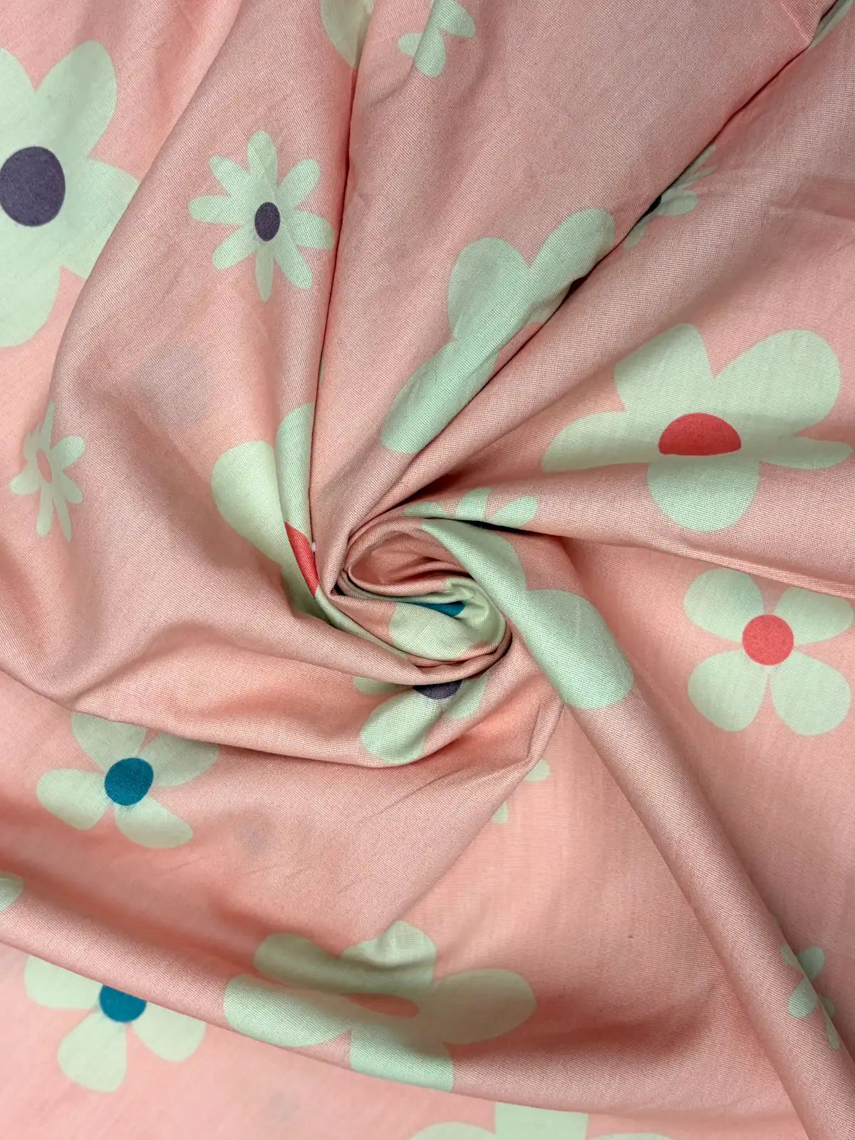 White and Multicolor Floral on Pink | 108" Cotton