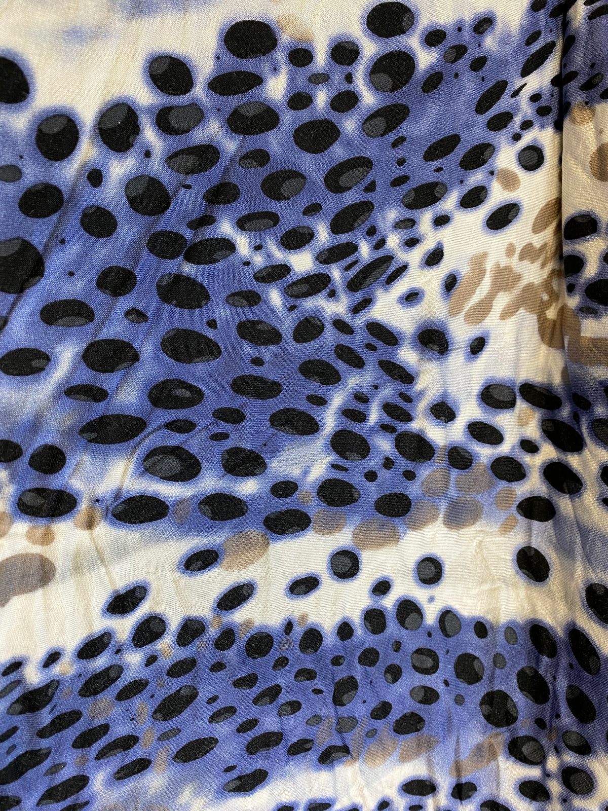 Blue and White with Black Blots Print | Rayon Spandex Blend