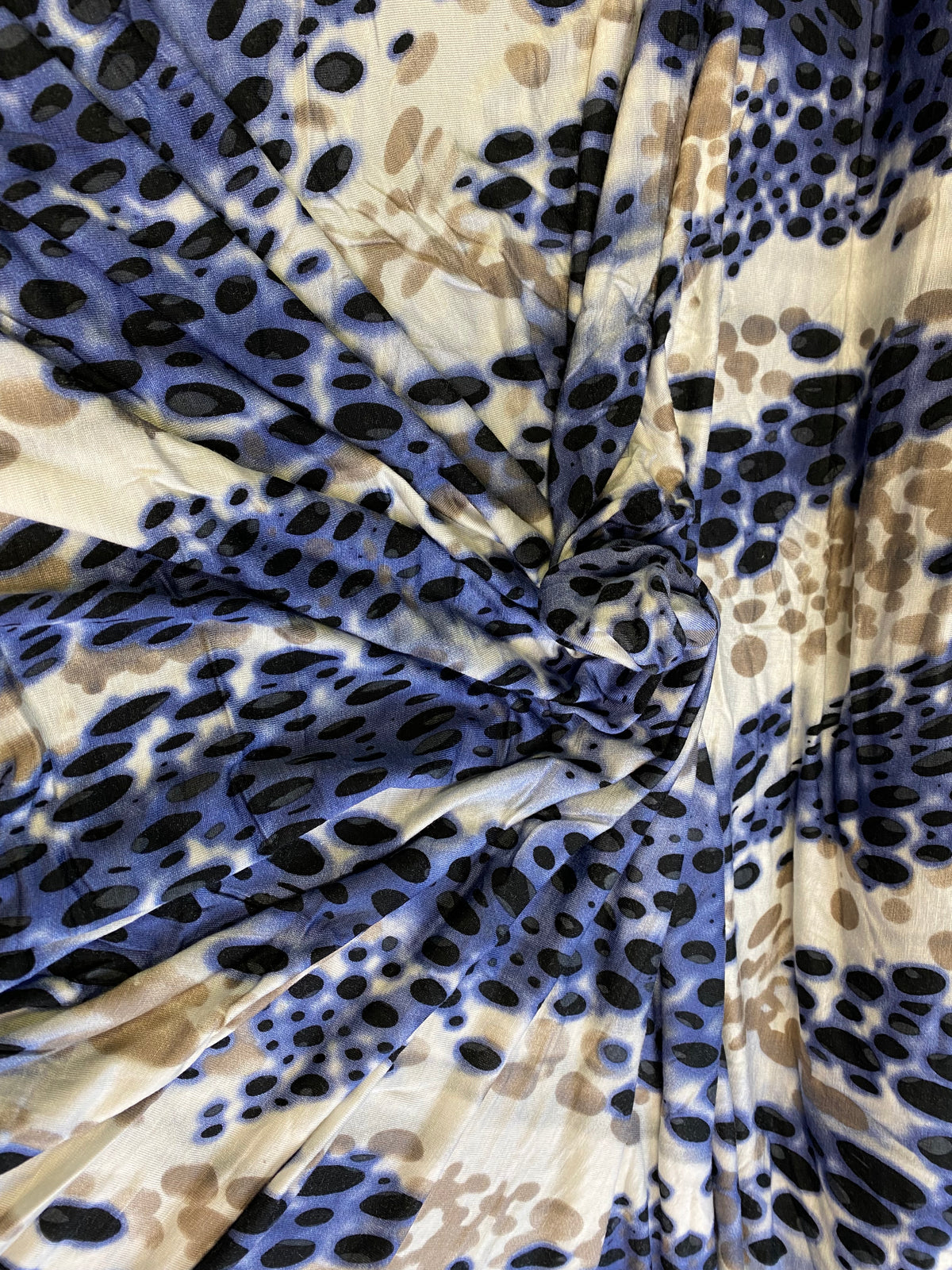 Blue and White with Black Blots Print | Rayon Spandex Blend