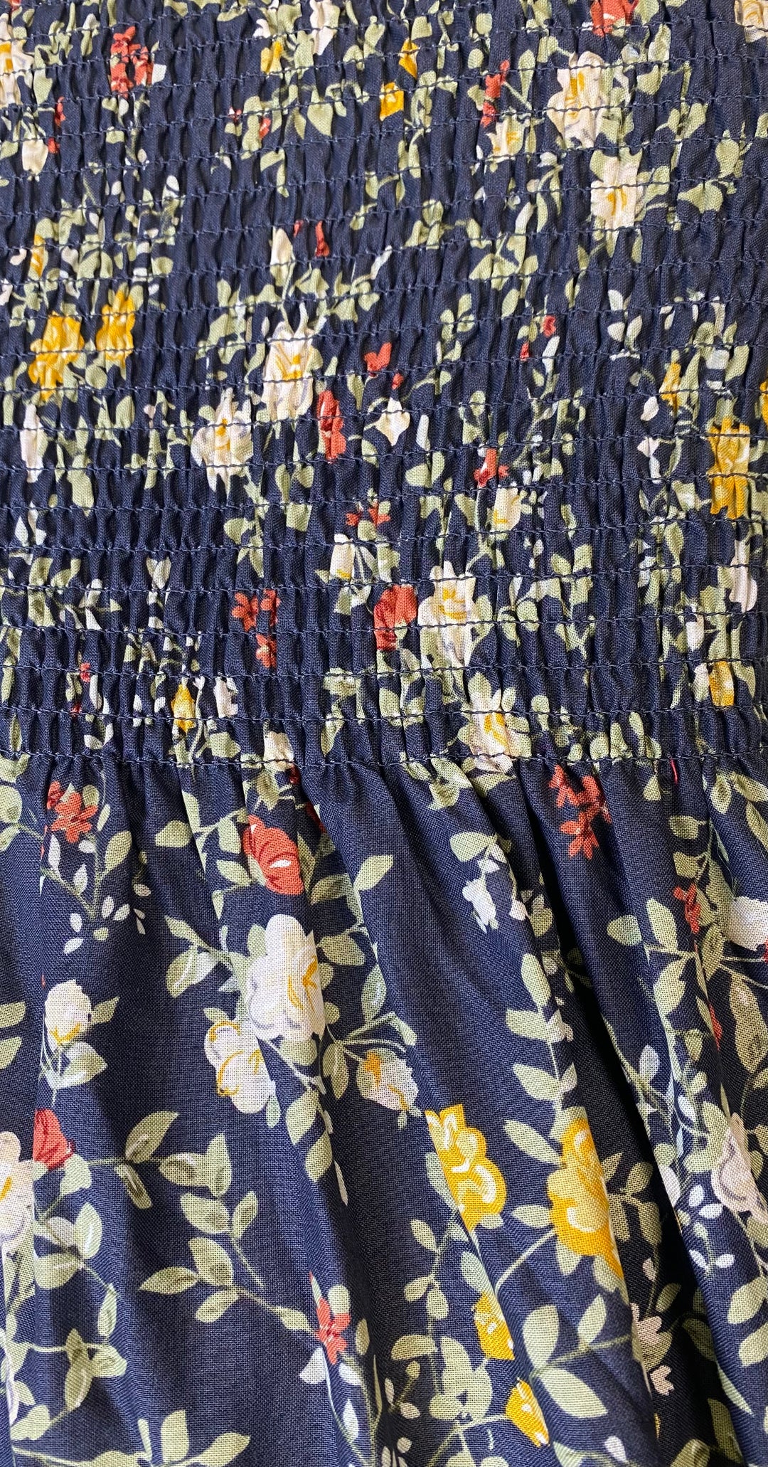 Blue Floral | Smocked Cotton Pre-Shirred Fabric
