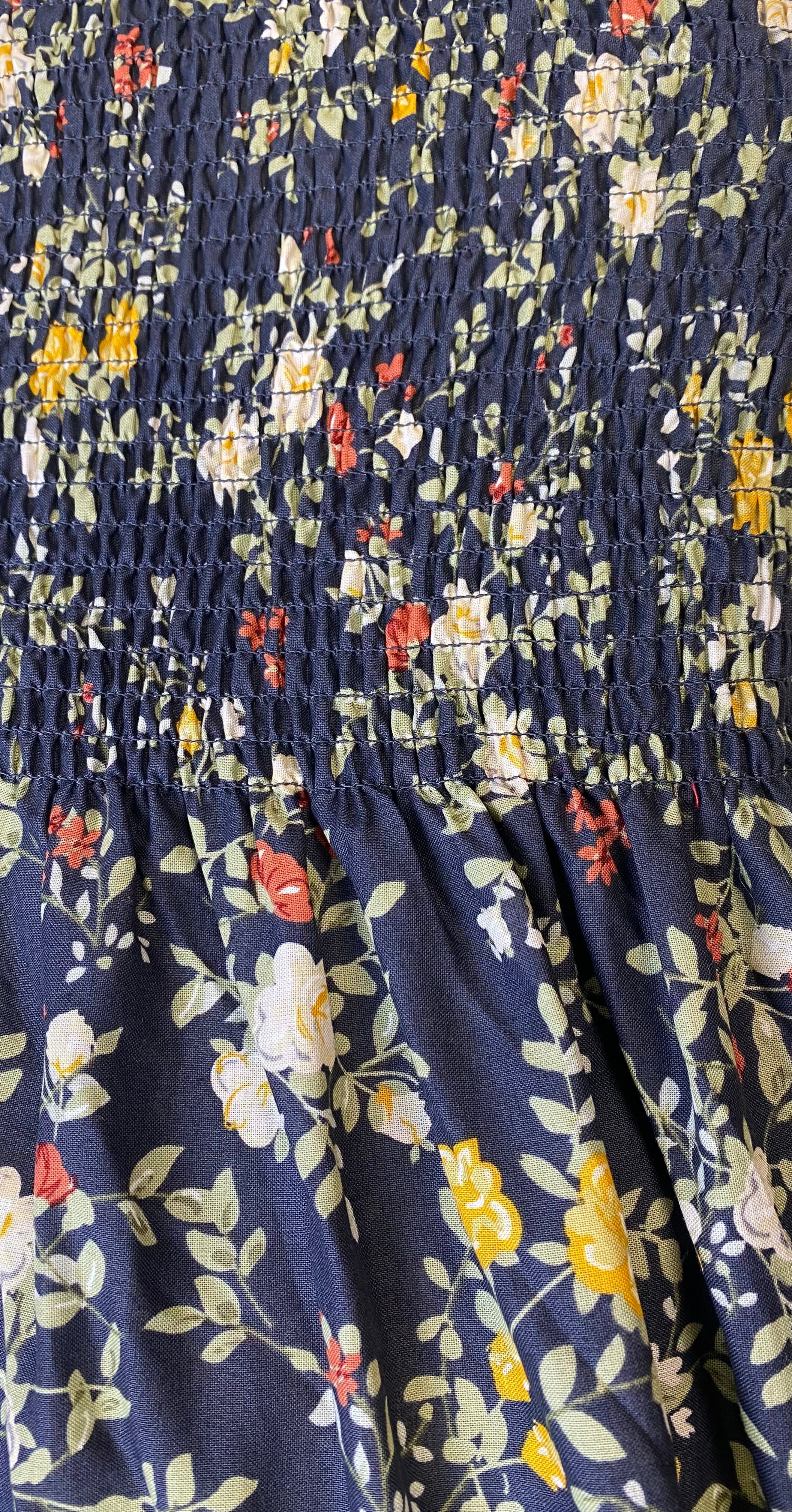 Blue Floral | Smocked Cotton Pre-Shirred Fabric