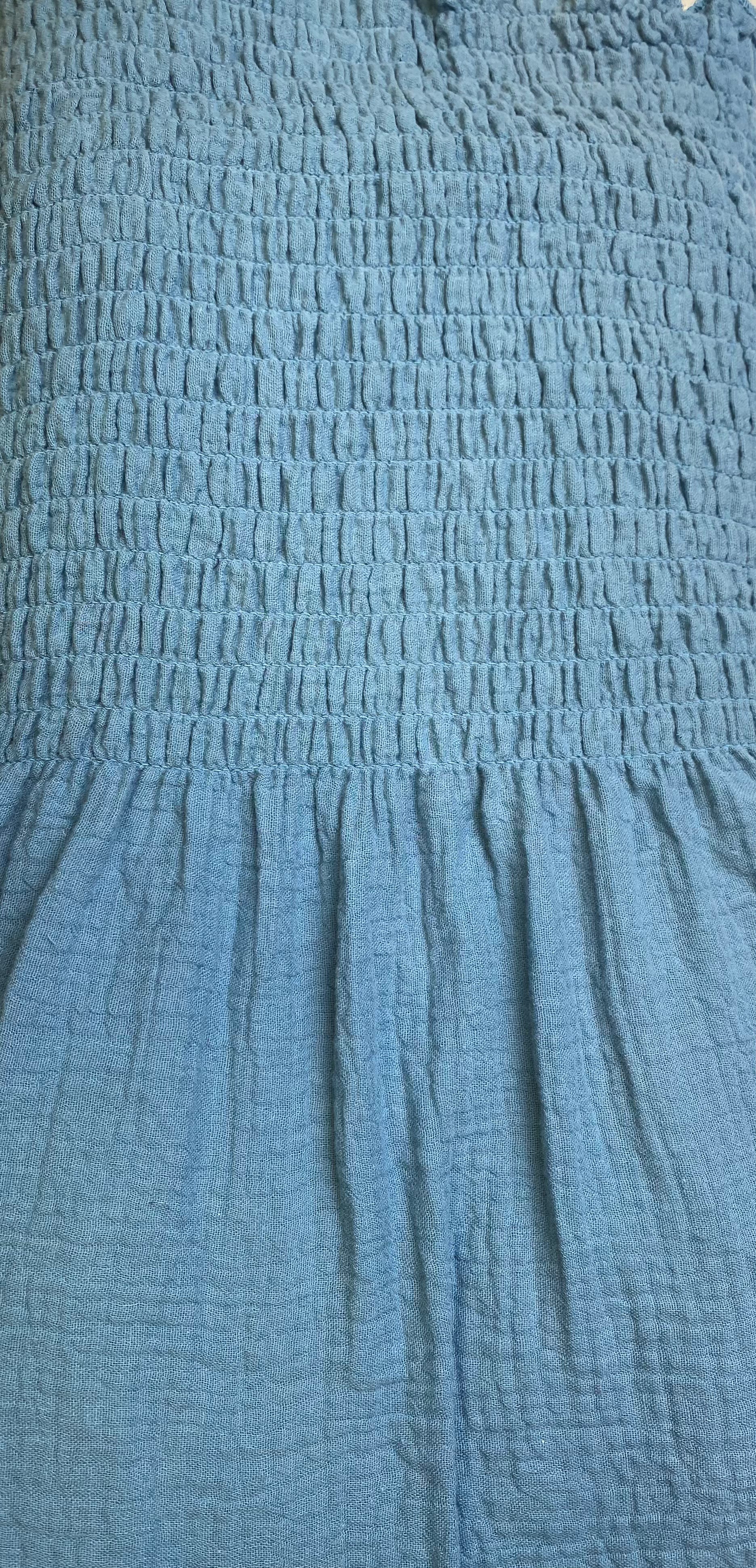 Light Blue | Smocked Cotton Pre-Shirred Fabric