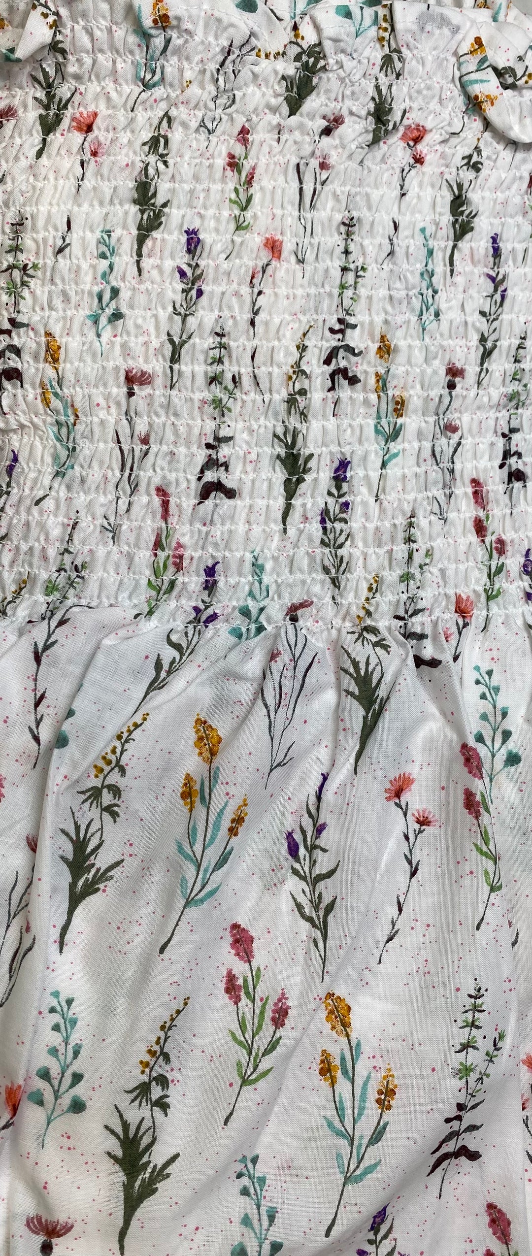 White Florals | Smocked Cotton Pre-Shirred Fabric