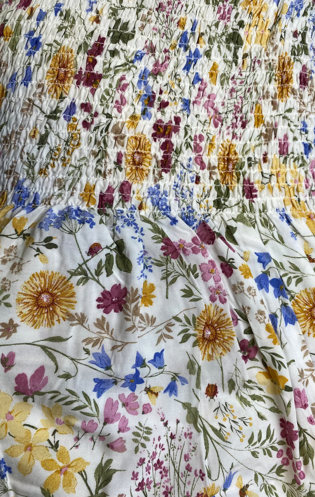 White with Wild Flower Florals | Smocked Cotton
