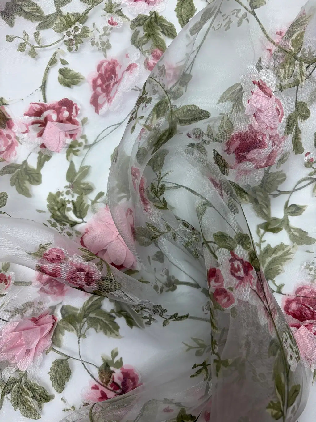 Light Pink 3D Floral Organza