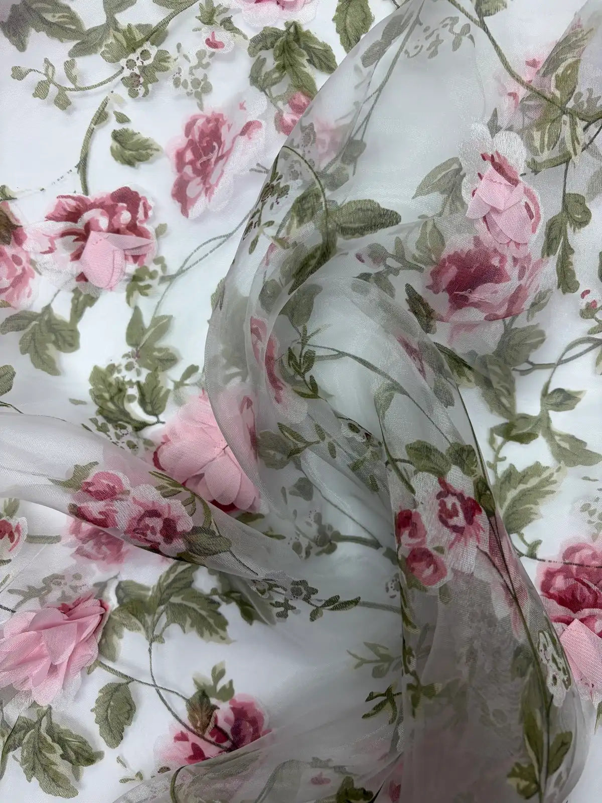 Light Pink 3D Floral Organza