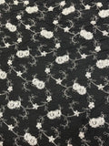 White Embroidered Floral on Black | Cotton Blend