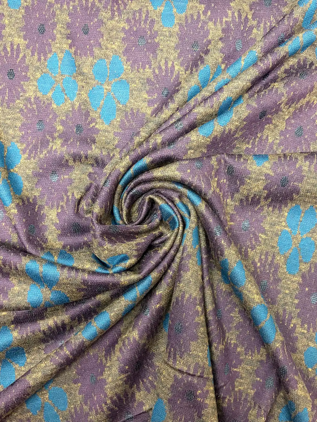 Blue and Purple Floral on Grey | Viscose Knit | Made in Italy