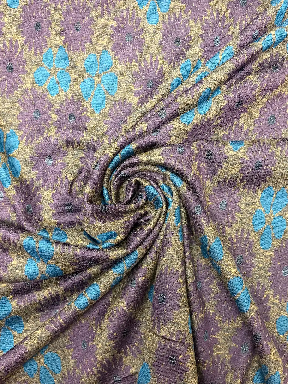 Blue and Purple Floral on Grey | Viscose Knit | Made in Italy