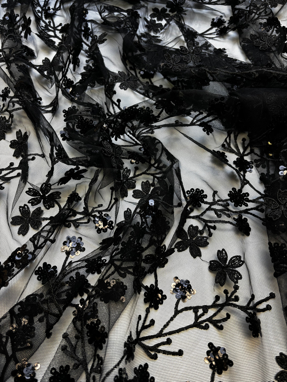 Black Ditsy Floral Tulle Mesh | Sequin