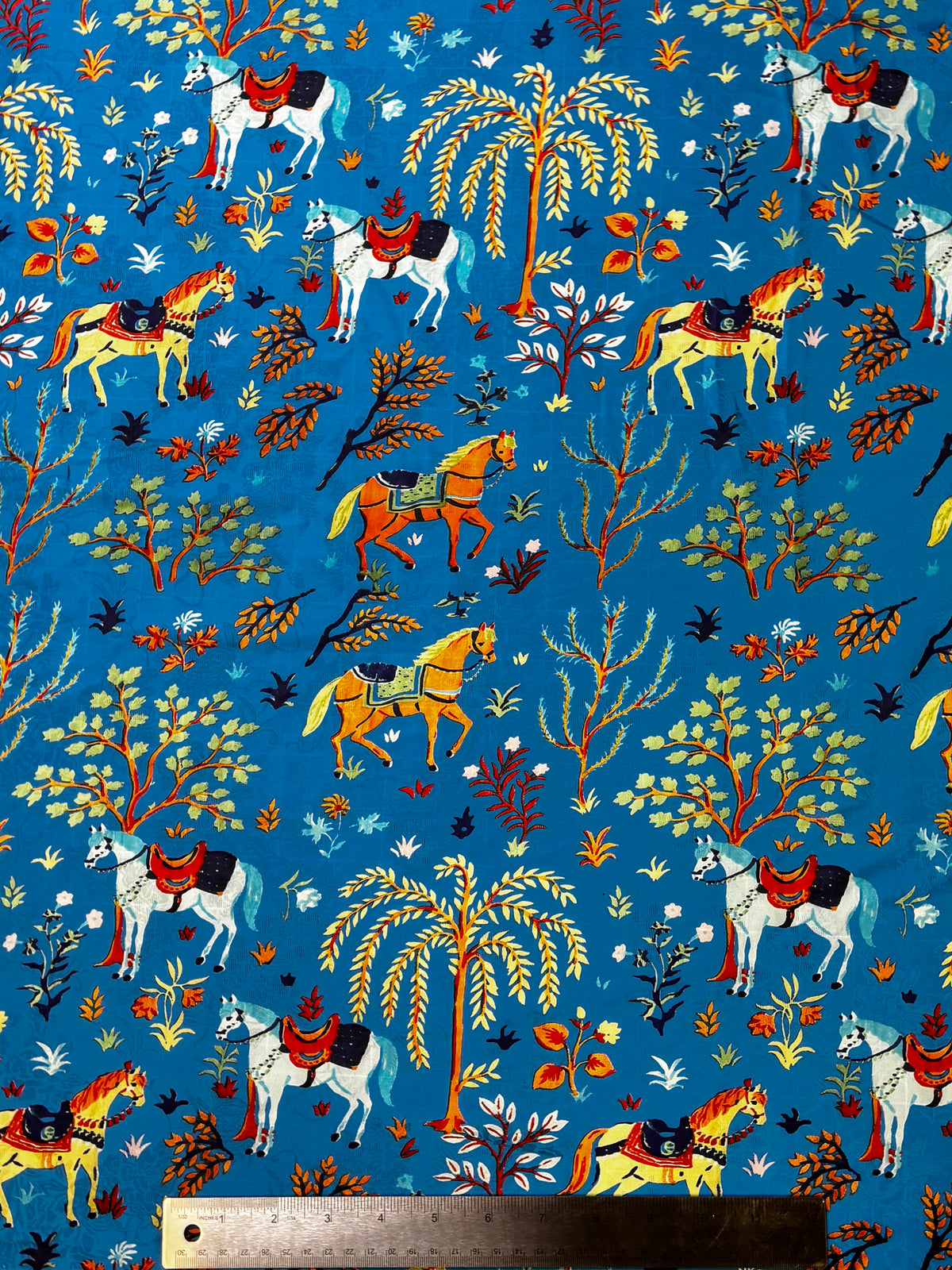 Blue Horse Floral Print | Viscose Poly Blend