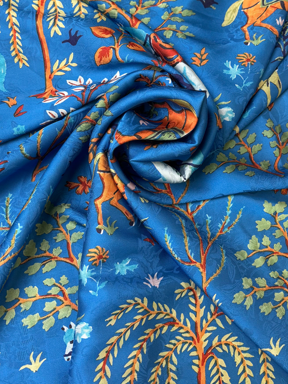 Blue Horse Floral Print | Viscose Poly Blend