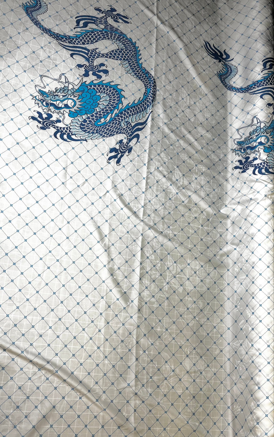 Blue Dragon on White | Viscose Poly Jacquard Blend