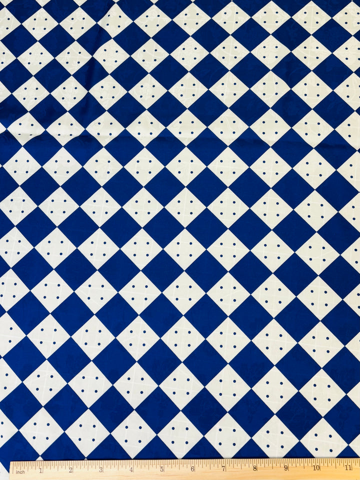 Blue Dotted Checkers Print | Viscose Poly Blend