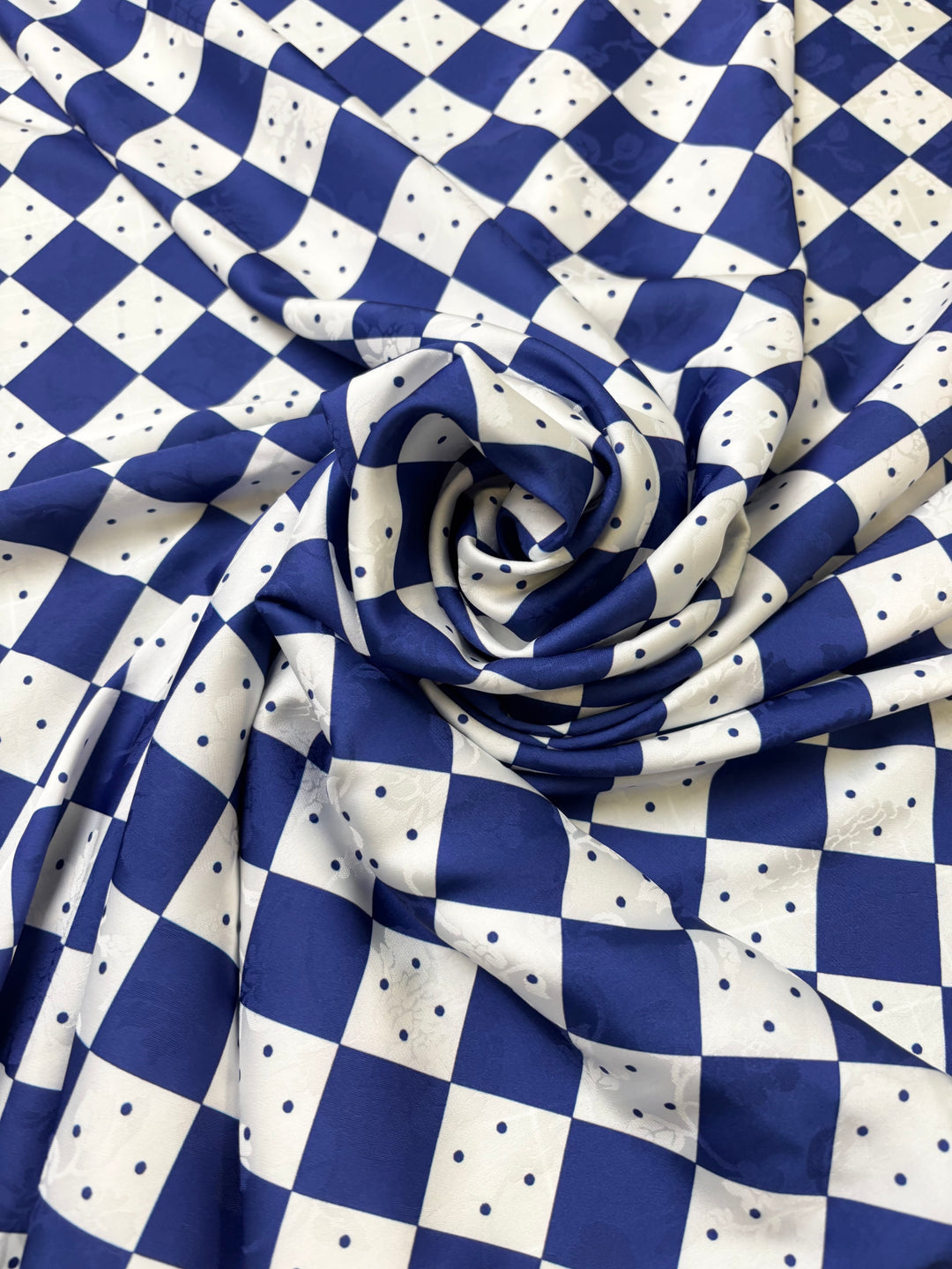 Blue Dotted Checkers Print | Viscose Poly Blend