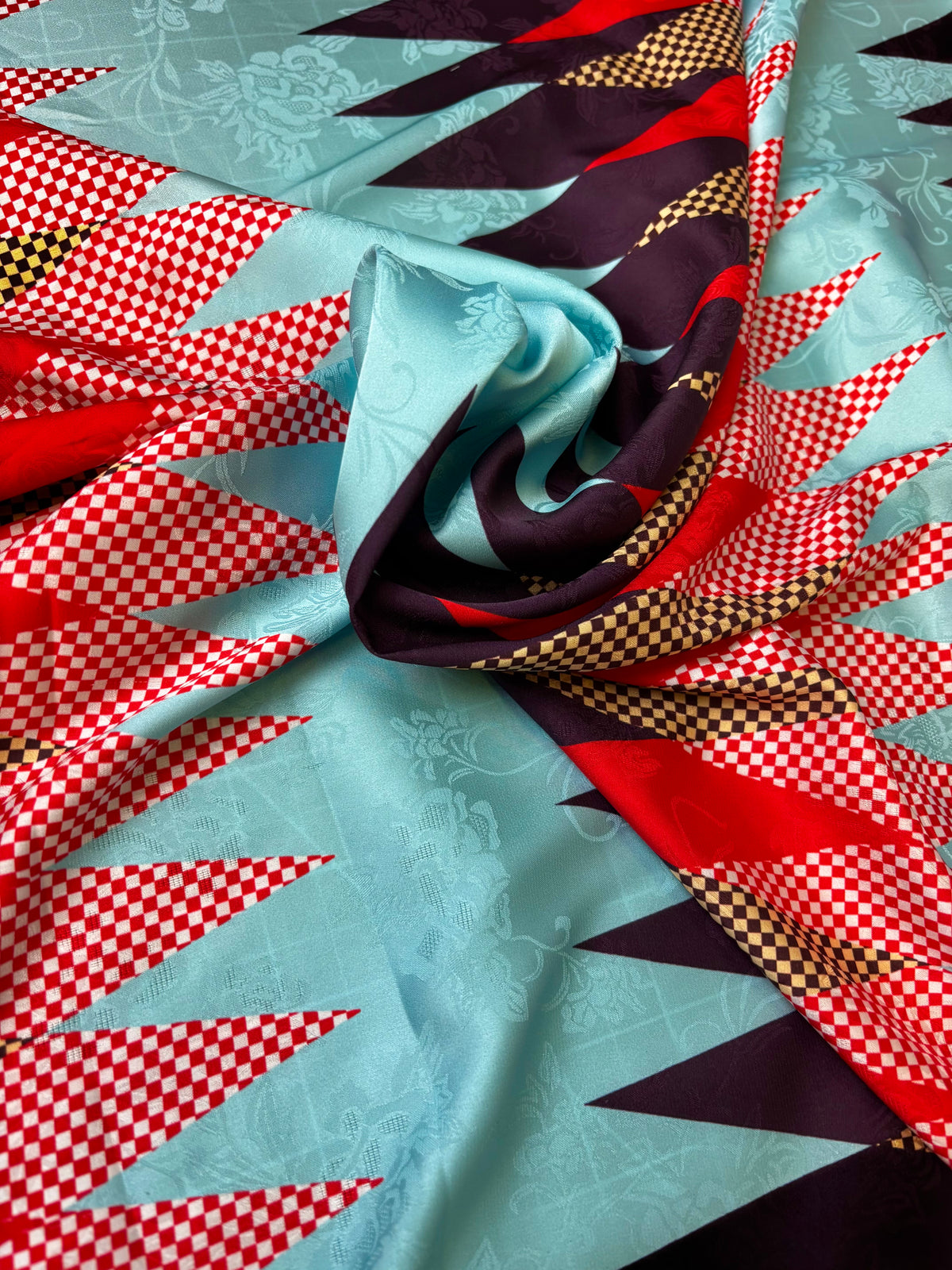 Designer Diamond Stripe on Light Blue Floral Jacquard | Viscose Blend | Jacquard