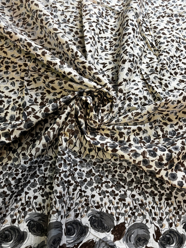 Brown on White Floral Print | Cotton Voile
