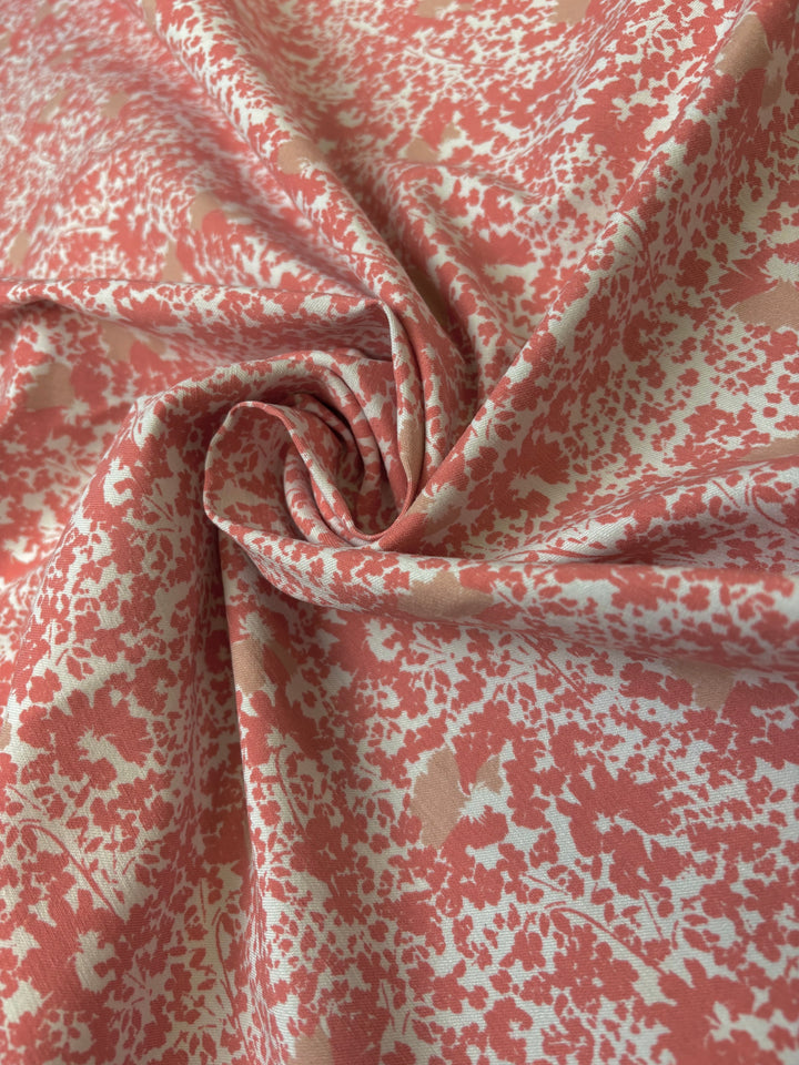 Coral Floral on White | Rayon Spandex Blend
