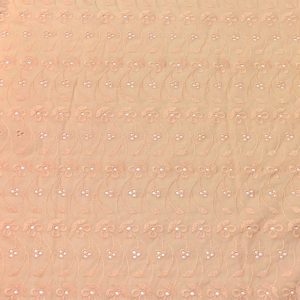Light Peach Floral Eyelet Embroidered Lawn | Lace