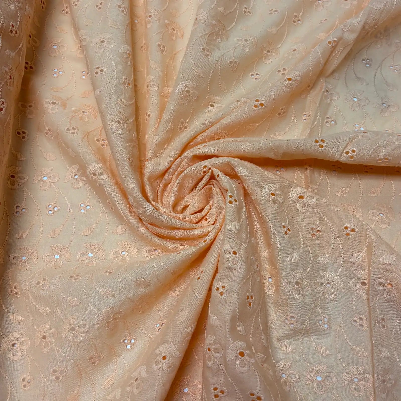 Light Peach Floral Eyelet Embroidered Lawn | Lace