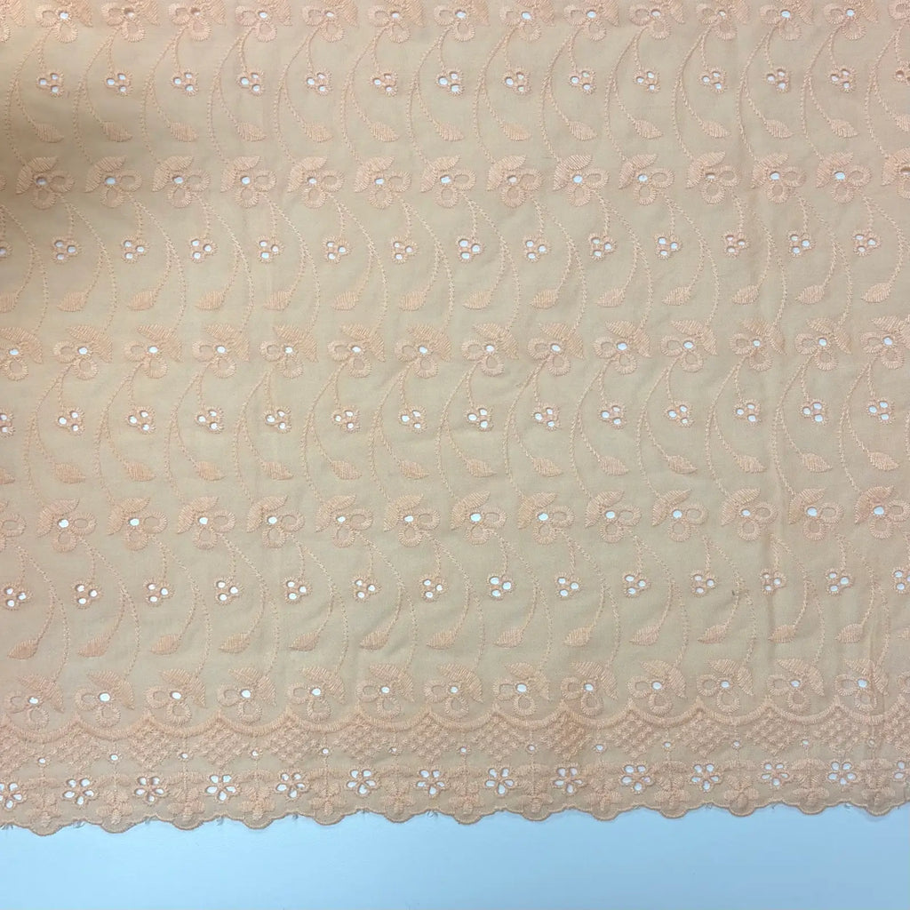 Light Peach Floral Eyelet Embroidered Lawn | Lace