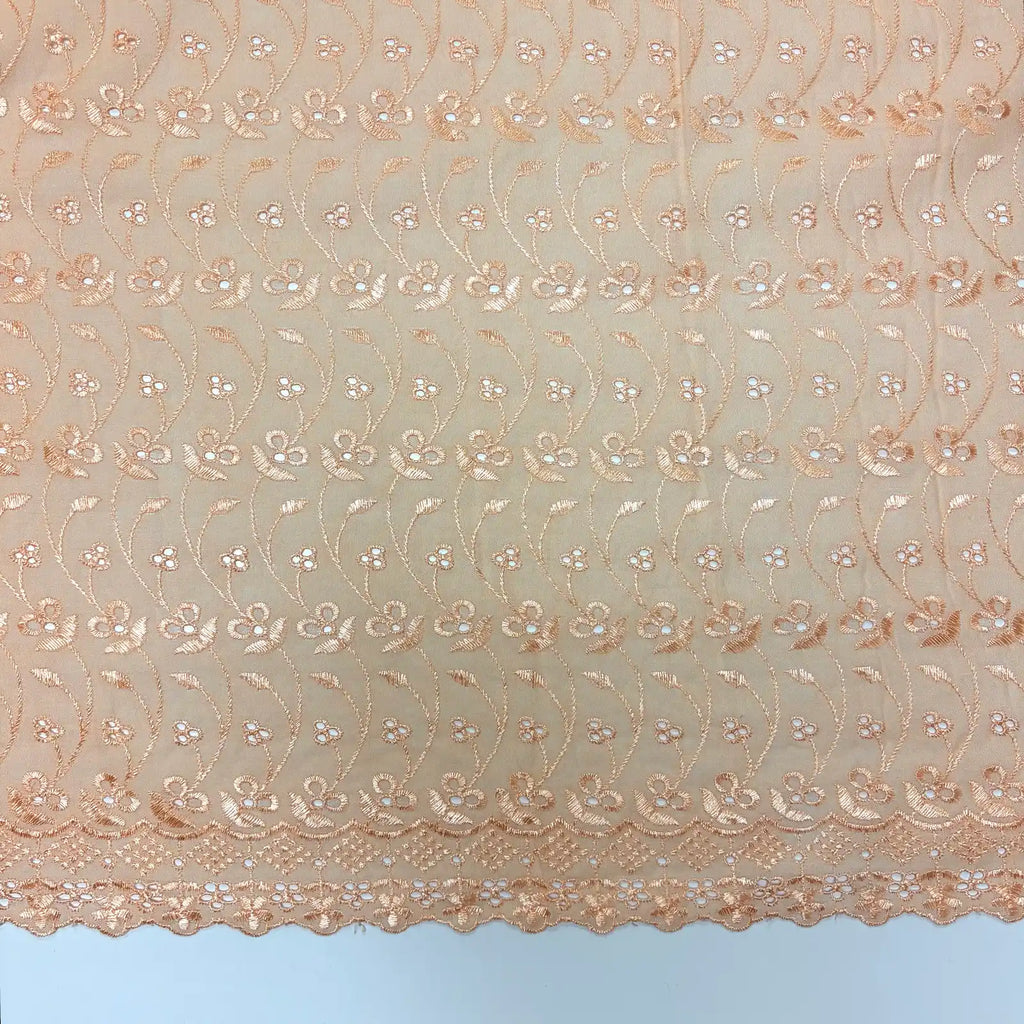 Peach Floral Eyelet Embroidered Lawn | Lace