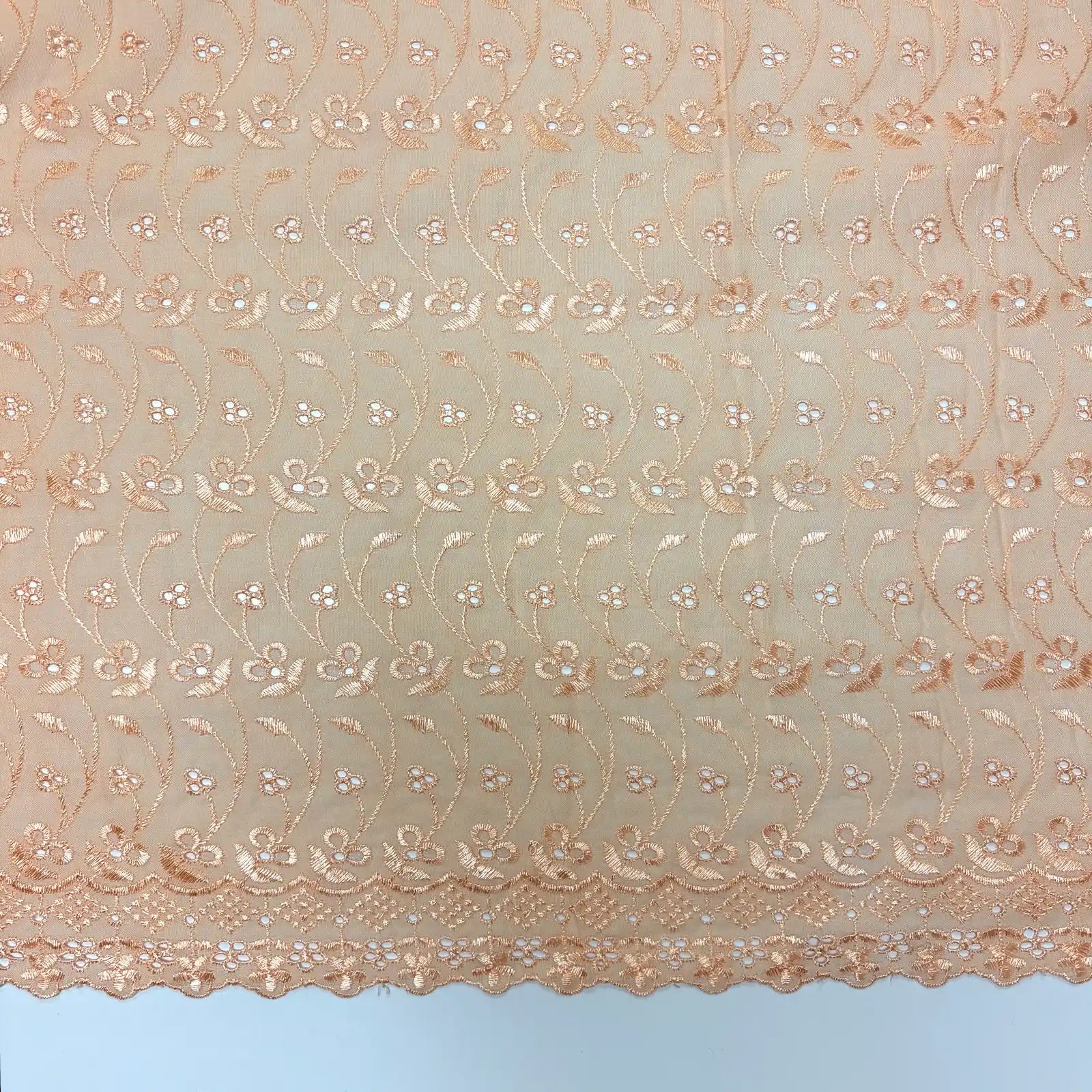 Peach Floral Eyelet Embroidered Lawn | Lace