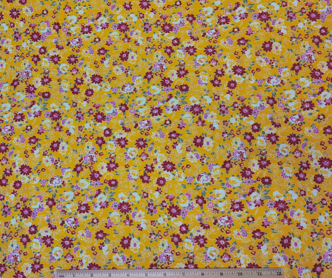 Pink Florals on Yellow | Rayon Spandex Blend
