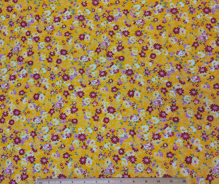 Pink Florals on Yellow | Rayon Spandex Blend