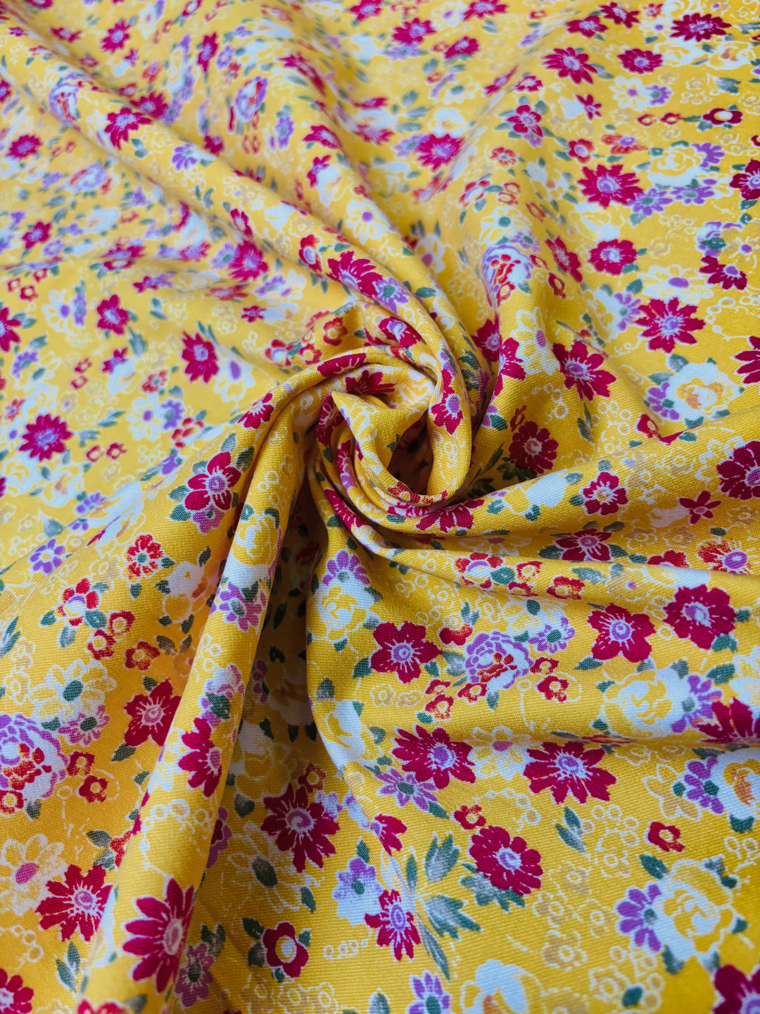 Pink Florals on Yellow | Rayon Spandex Blend