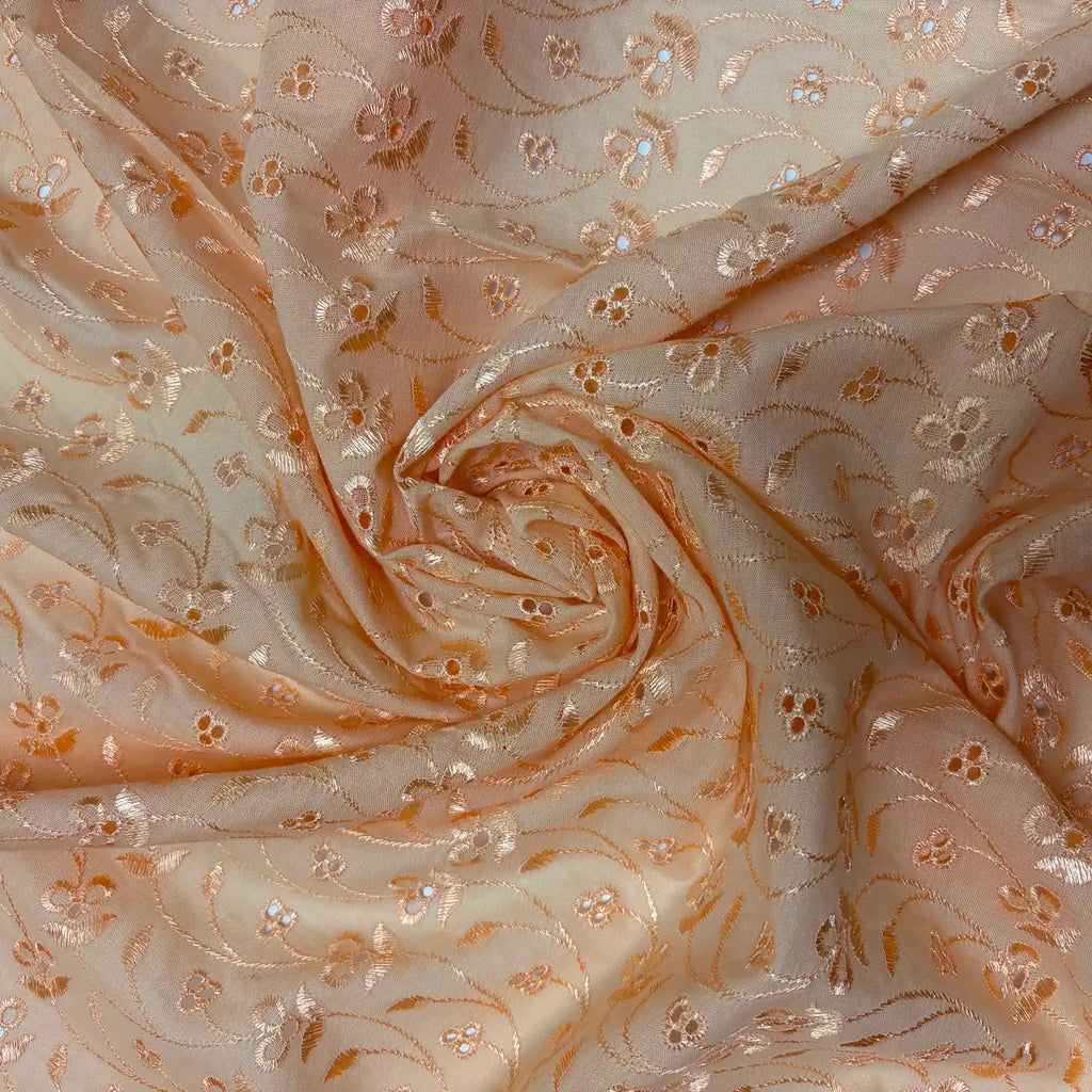 Peach Floral Eyelet Embroidered Lawn | Lace