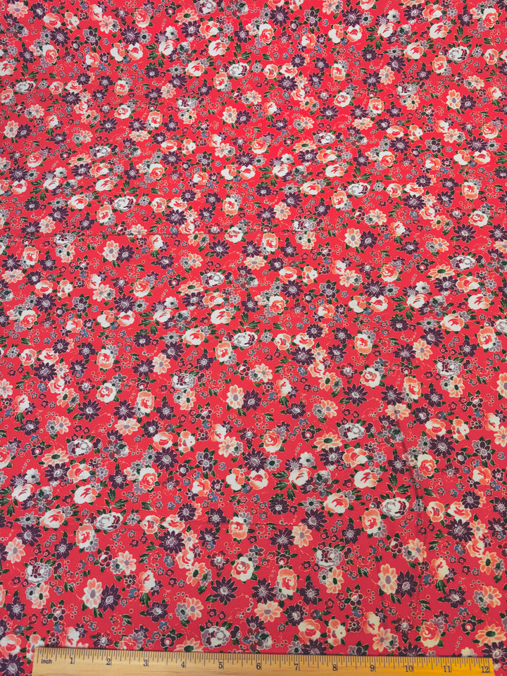 Purple Floral on Salmon | Rayon Spandex Blend