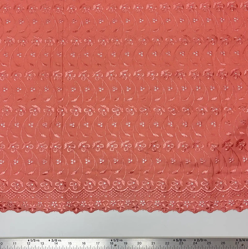 Coral Floral Eyelet Embroidered Lawn | Lace