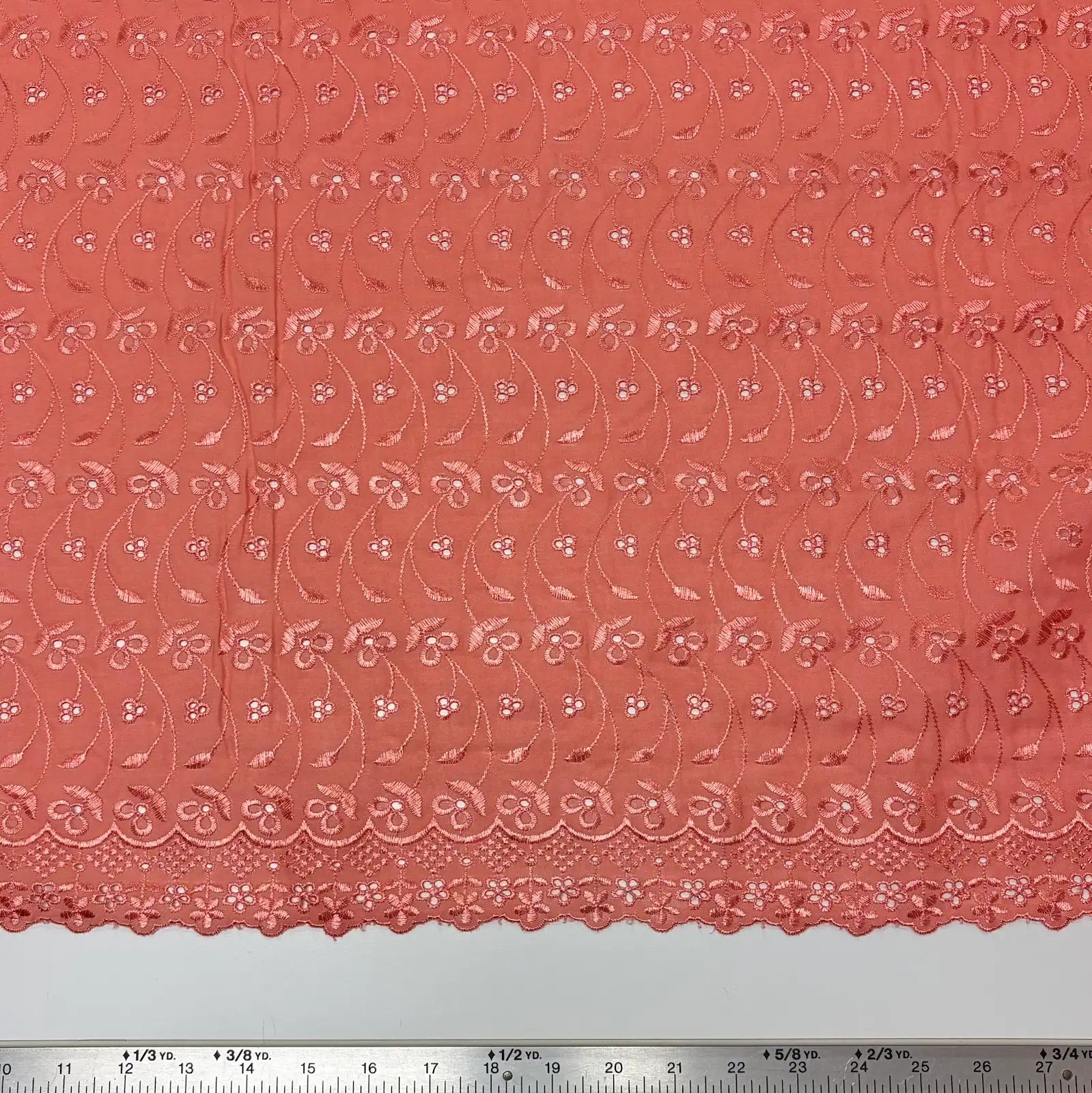Coral Floral Eyelet Embroidered Lawn | Lace