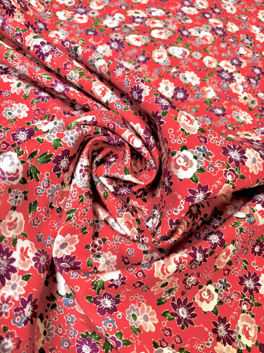 Purple Floral on Salmon | Rayon Spandex Blend