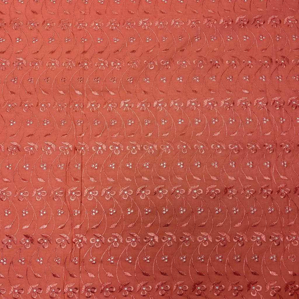 Coral Floral Eyelet Embroidered Lawn | Lace