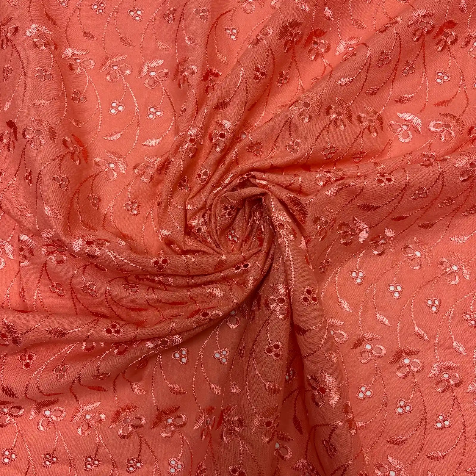 Coral Floral Eyelet Embroidered Lawn | Lace