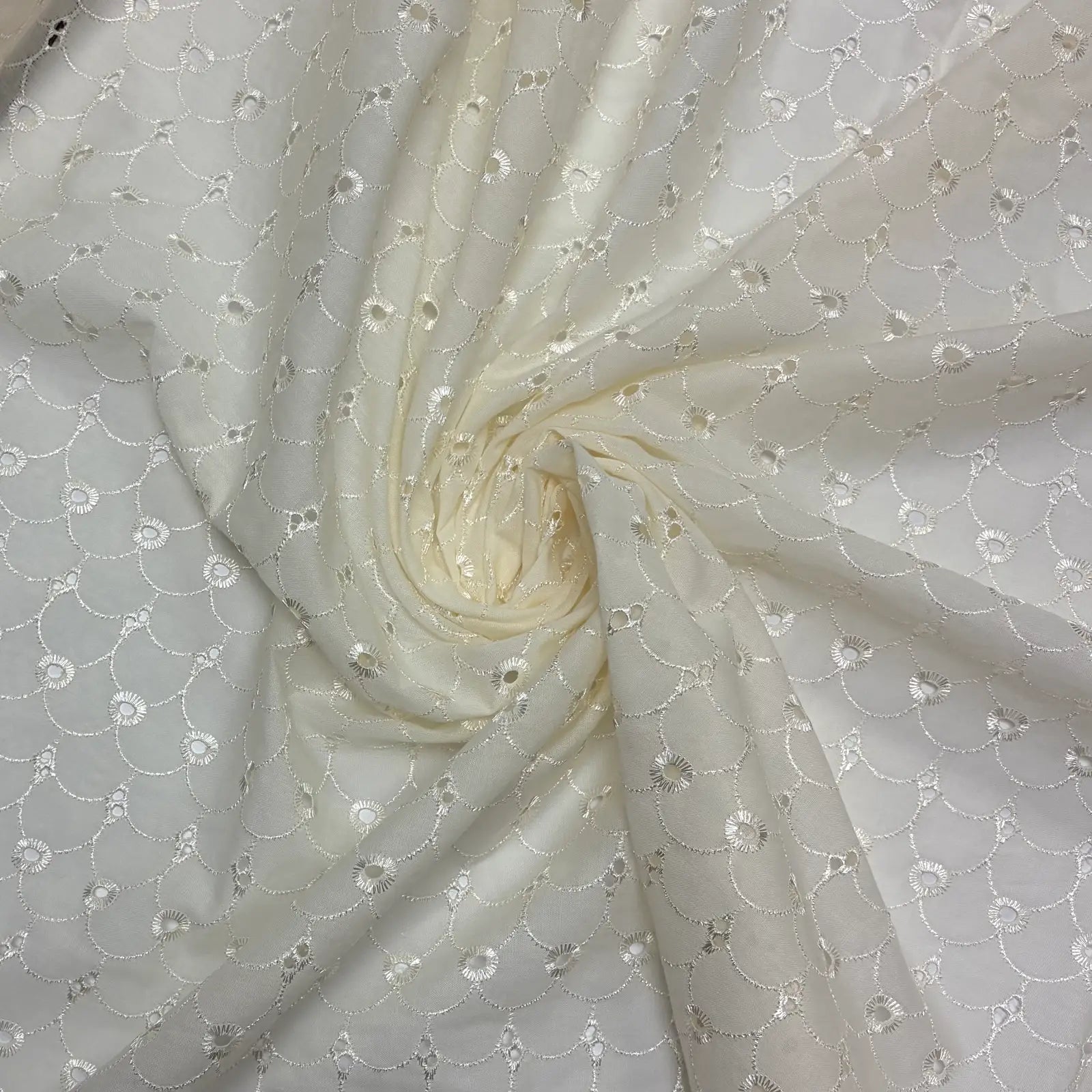 Off White Scallop Eyelet Embroidered Lawn | Lace
