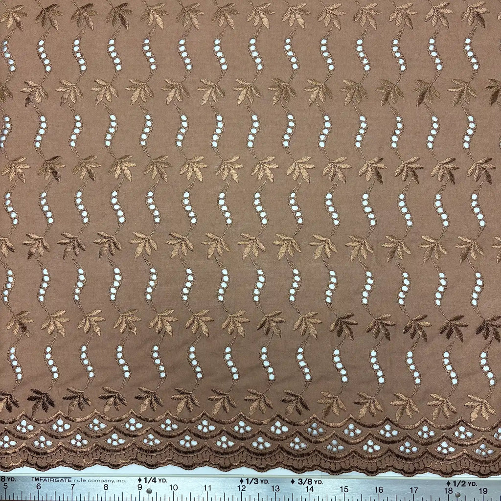 Brown Leaf Eyelet Embroidered Lawn | Lace