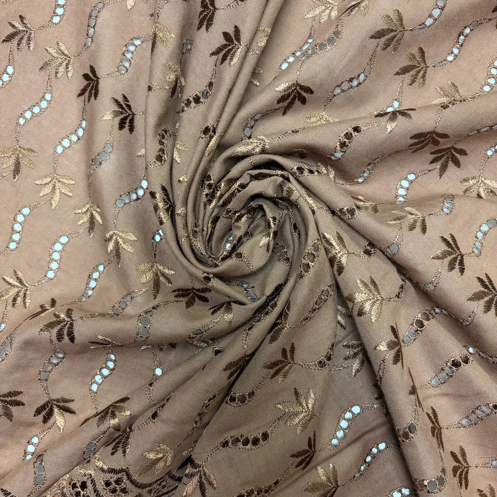 Brown Leaf Eyelet Embroidered Lawn | Lace