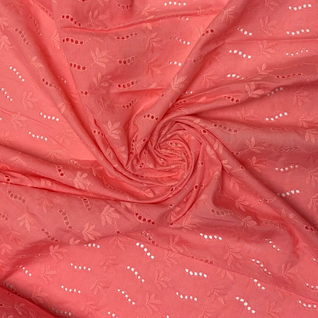Coral Leaf Eyelet Embroidered Lawn | Lace
